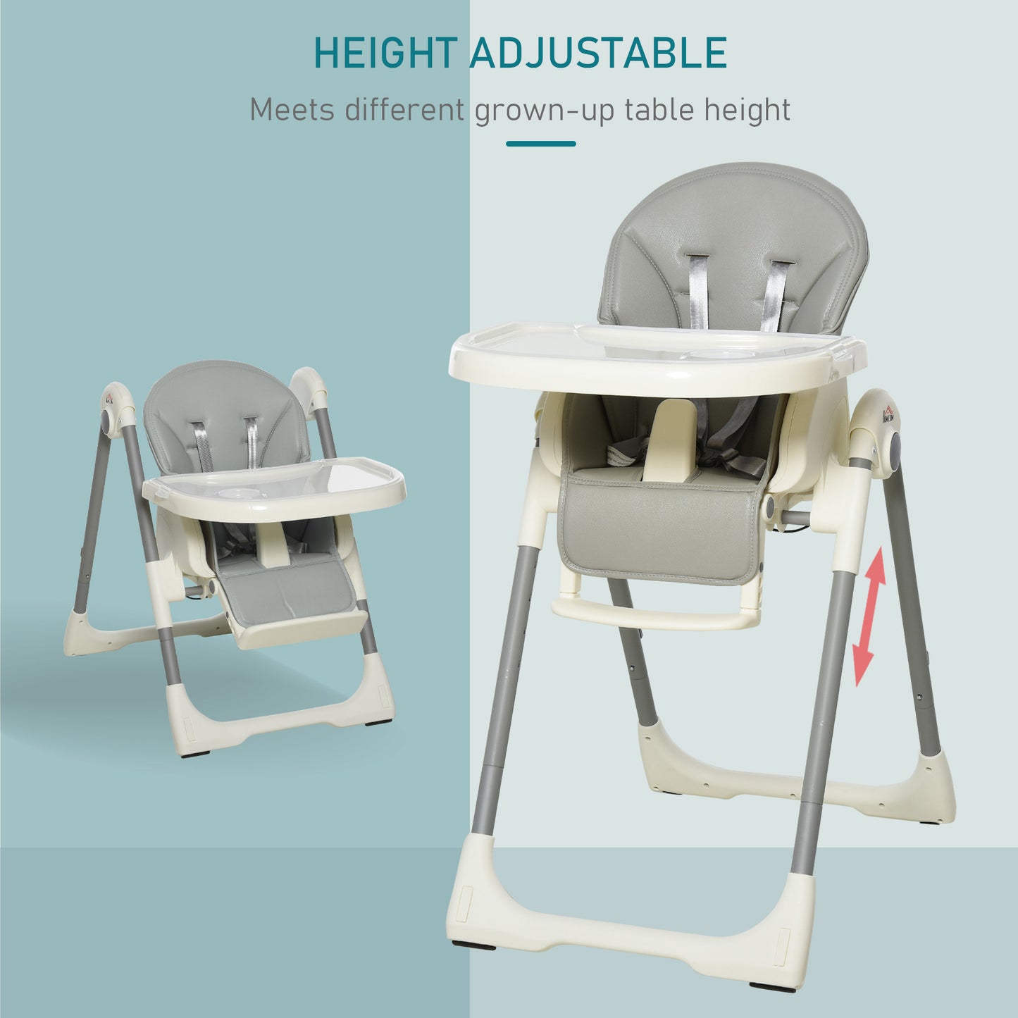 Foldable Baby High Chair Toddler Height Back Footrest Adjustable Grey
