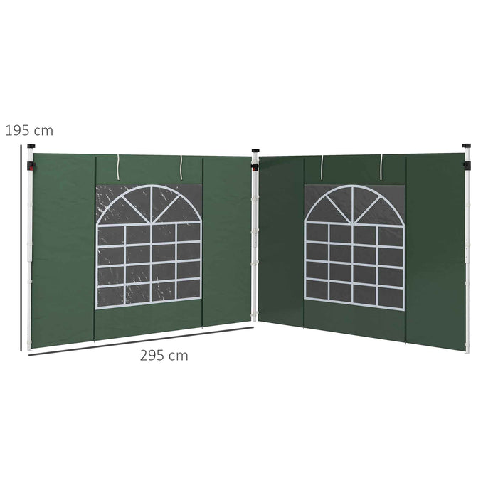 Gazebo Side Panels, 2 Pack Sides Replacement, for 3x3(m) or 3x6m Pop Up Gazebo, with Windows and Doors, Green