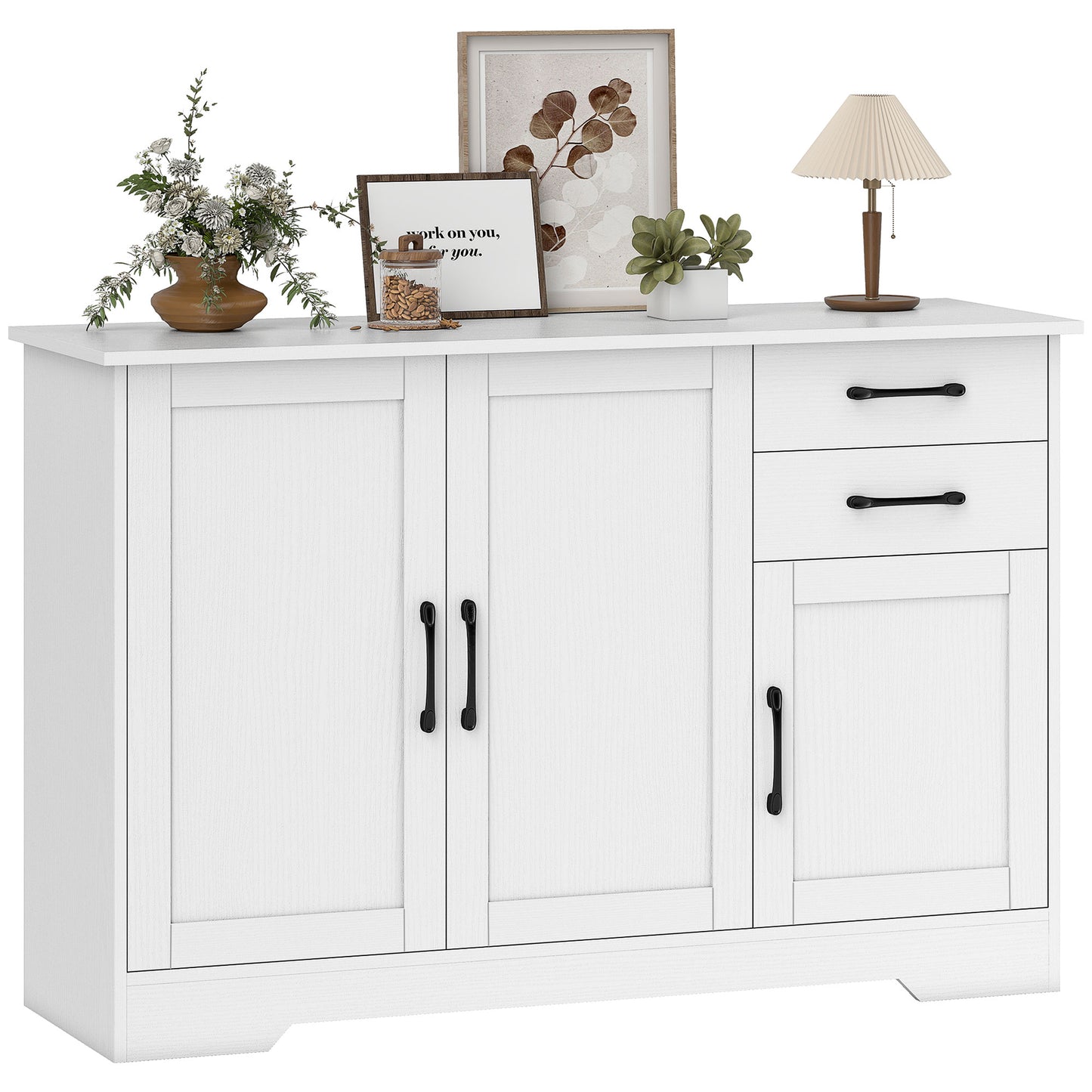 Sideboard with Soft-Close Doors, Modern Storage Cabinet White