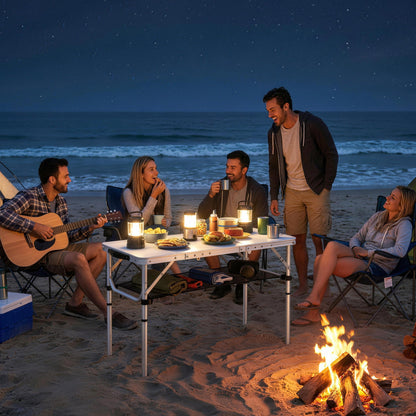 3ft Folding Camping Table, Picnic Table with Storage Layer, White