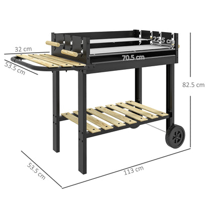 Charcoal BBQ Grill Barbecue with Side Table, Storage Shelf, Wheels