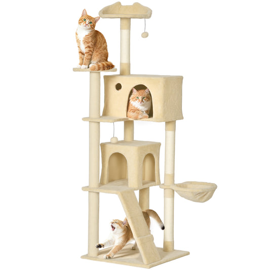 180cm Cat Tree Tower with Sisal Scratching Posts, Condos, Beige