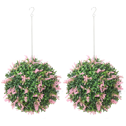 Set of 2 Artificial Plant Topiary Balls, Faux Plants, Pink