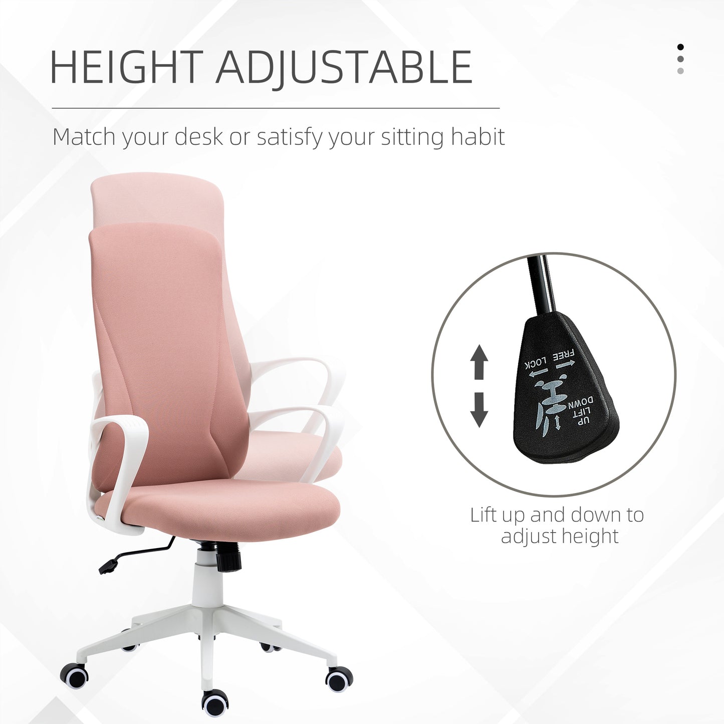 High-Back Home Office Chair Height Adjustable Elastic Desk Chair Pink