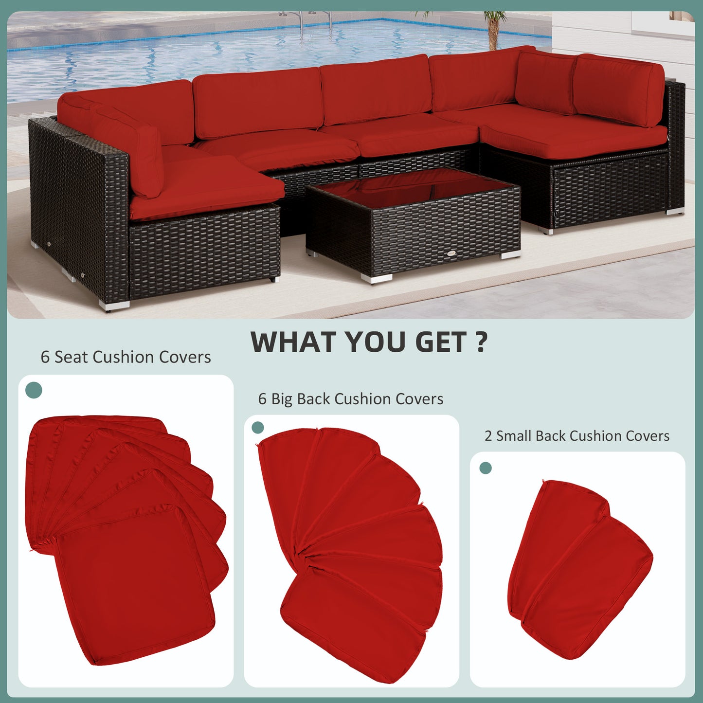 Garden Rattan Sofa Set Polyester Cover Replacement No Cushion Red