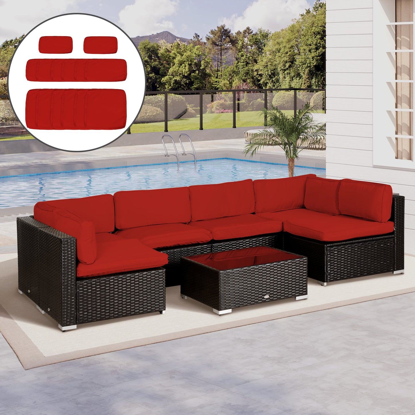 Garden Rattan Sofa Set Polyester Cover Replacement No Cushion Red