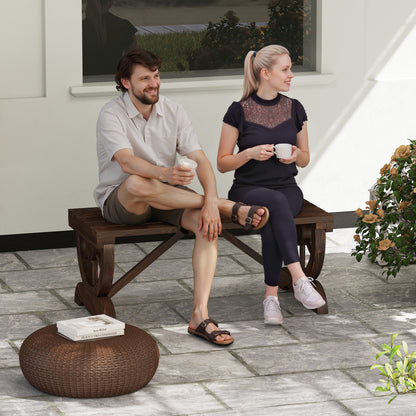 Wooden Wheel Bench Rustic Outdoor Patio Garden Seat 2-Person Brown