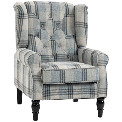 Accent Chair Wingback Armchair Retro Tufted Club Wood Fabric, Mixed