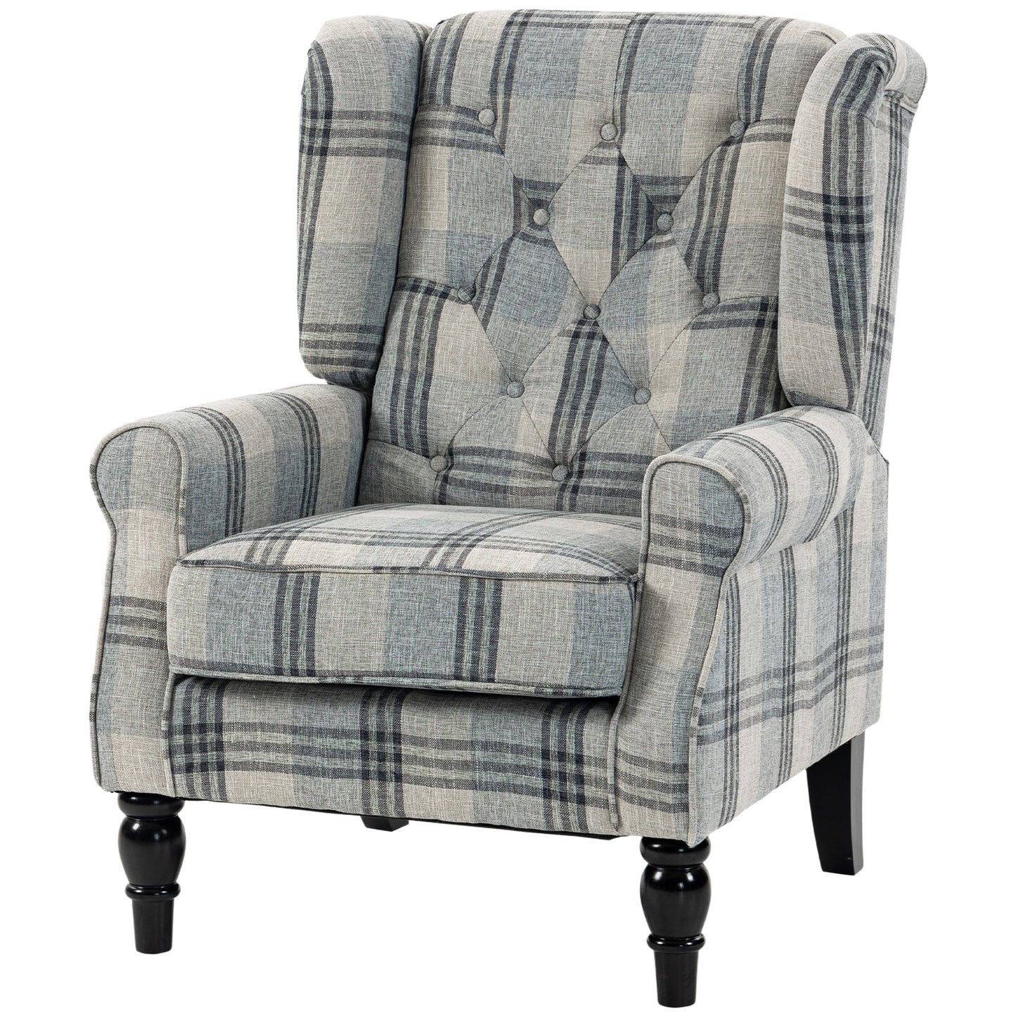 Accent Chair Wingback Armchair Retro Tufted Club Wood Fabric, Mixed