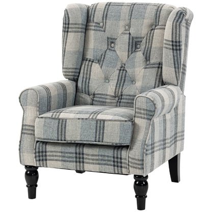 Accent Chair Wingback Armchair Retro Tufted Club Wood Fabric, Mixed