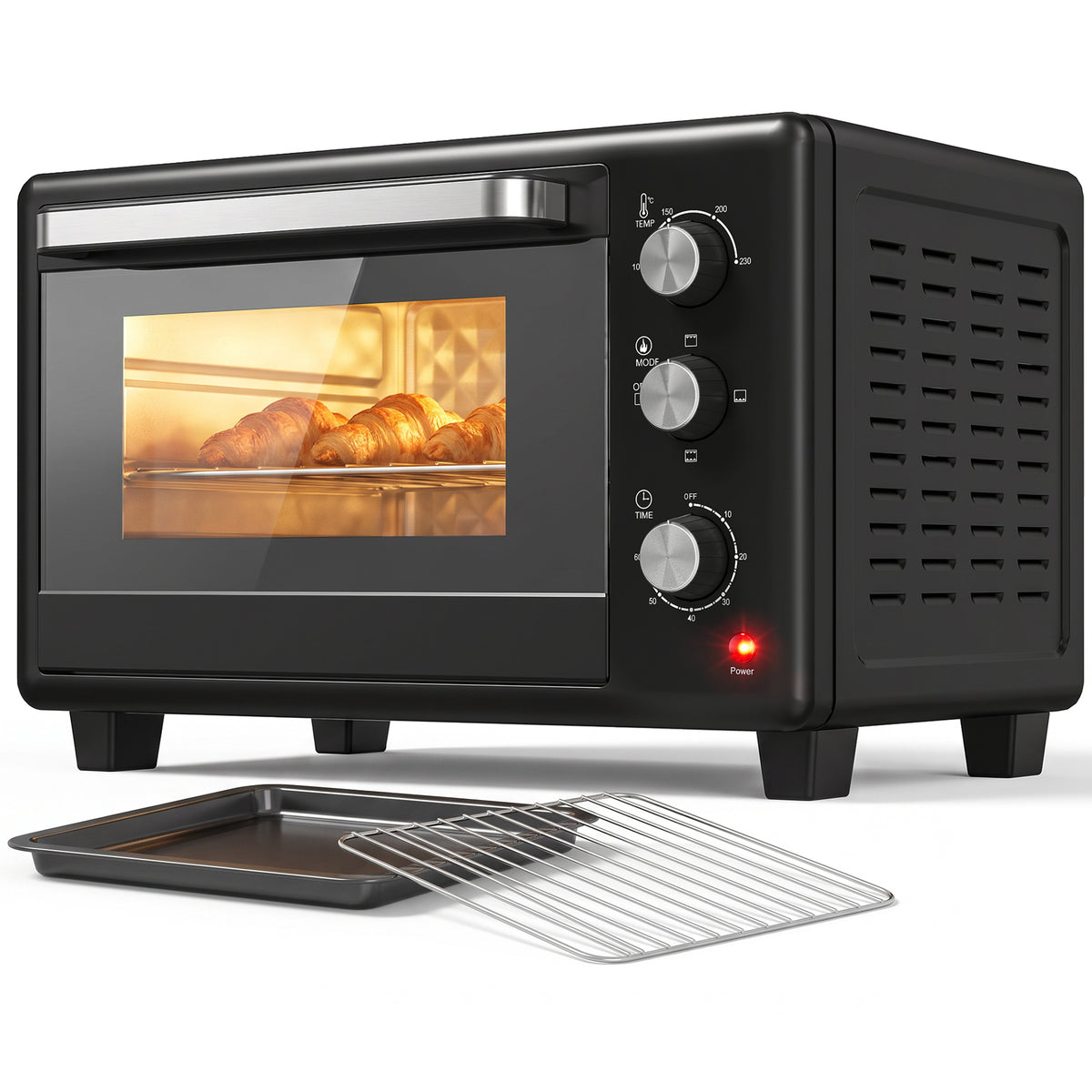 1600W 30L Mini Oven with Adjustable Temperature and 60-Minute Timer - Black