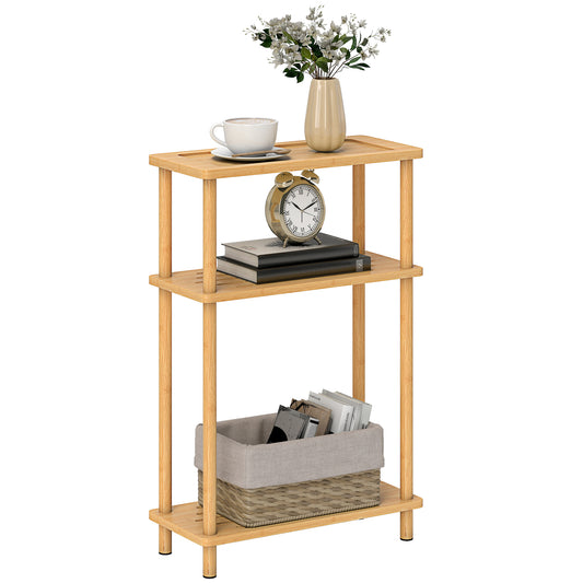 3-Tier Slim End Table, Tool-Free Assembly, Natural Wood Finish