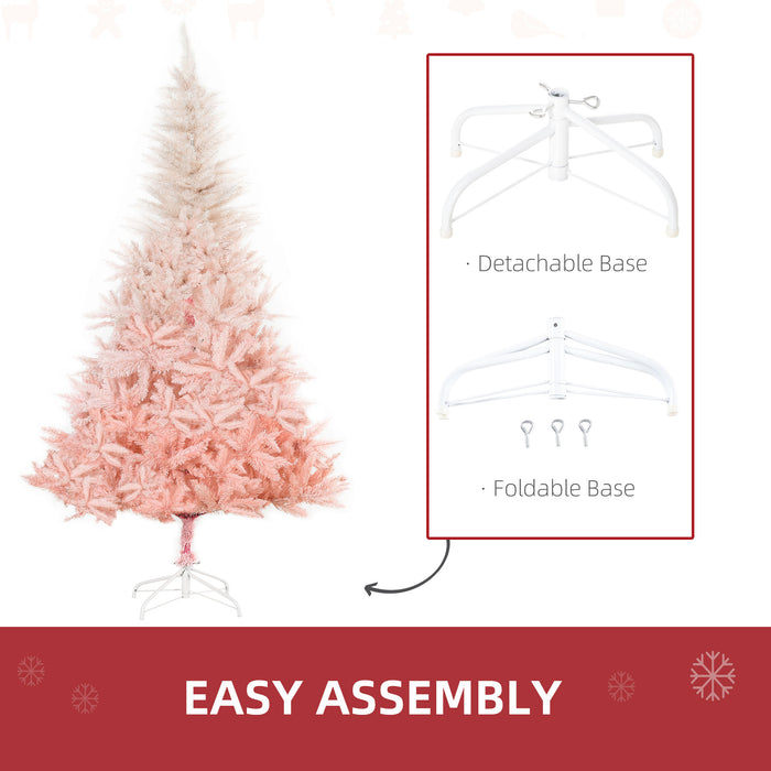 6ft Artificial Christmas Tree Holiday Home Decoration w/ Metal Stand, Automatic Open, White & Pink Realistic Design Faux w/ Stand Quick Setup