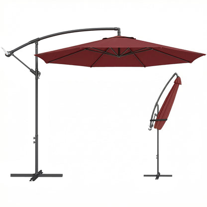 3(m) Garden Banana Parasol Cantilever Umbrella w/ Base, Wine Red