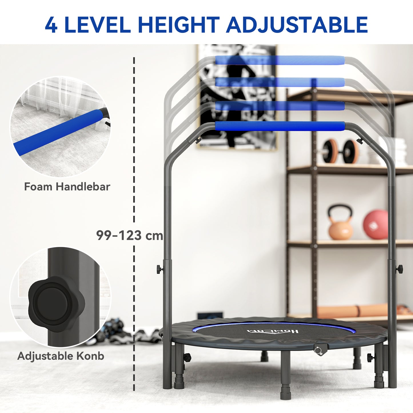 45" Foldable Mini Fitness Trampoline w/ Foam Handle, Blue