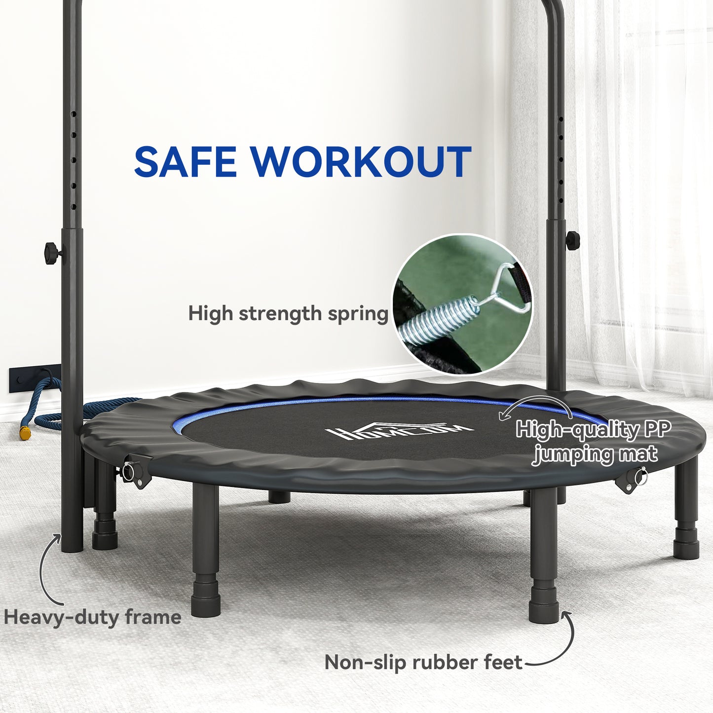 45" Foldable Mini Fitness Trampoline w/ Foam Handle, Blue