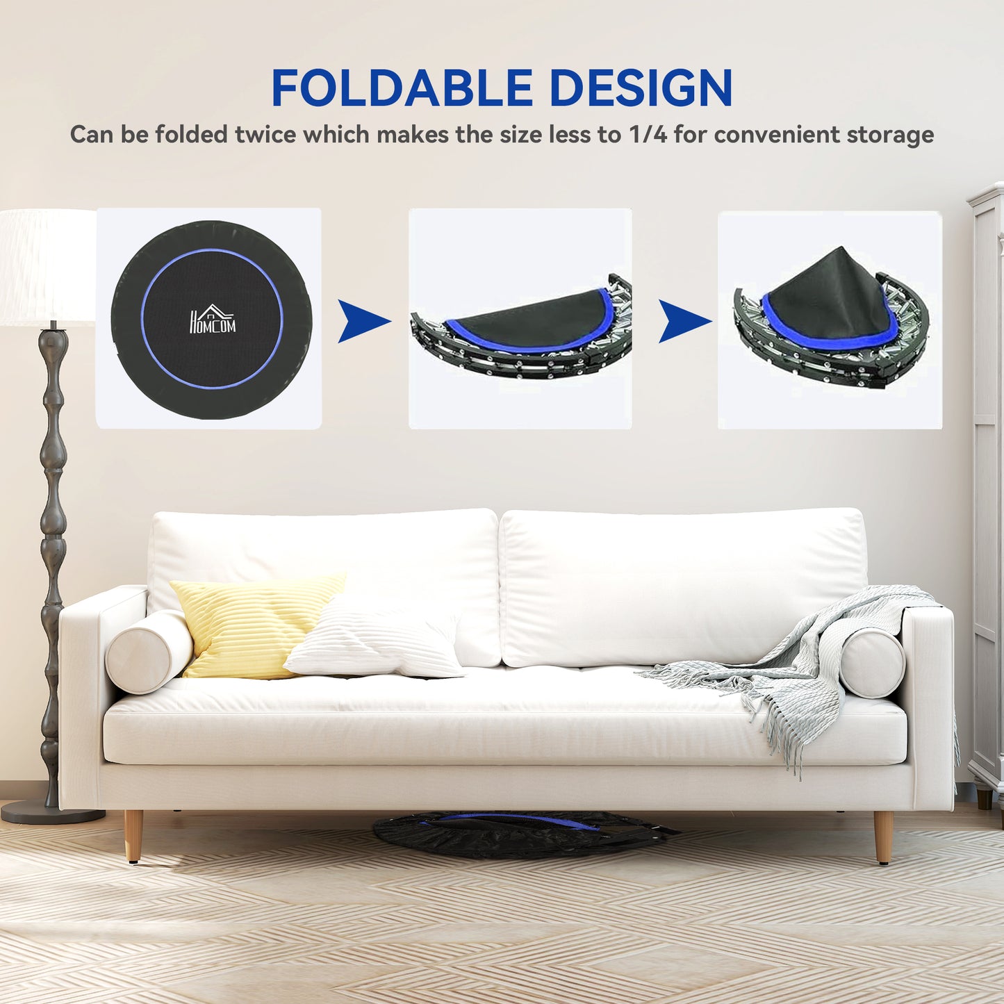 45" Foldable Mini Fitness Trampoline w/ Foam Handle, Blue