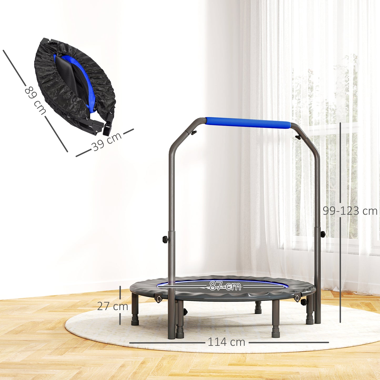 45" Foldable Mini Fitness Trampoline w/ Foam Handle, Blue