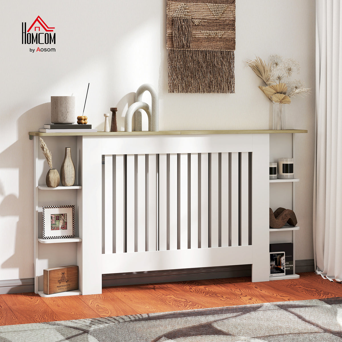 Vertical Slatted Heater Cover for Living Room, Large, White