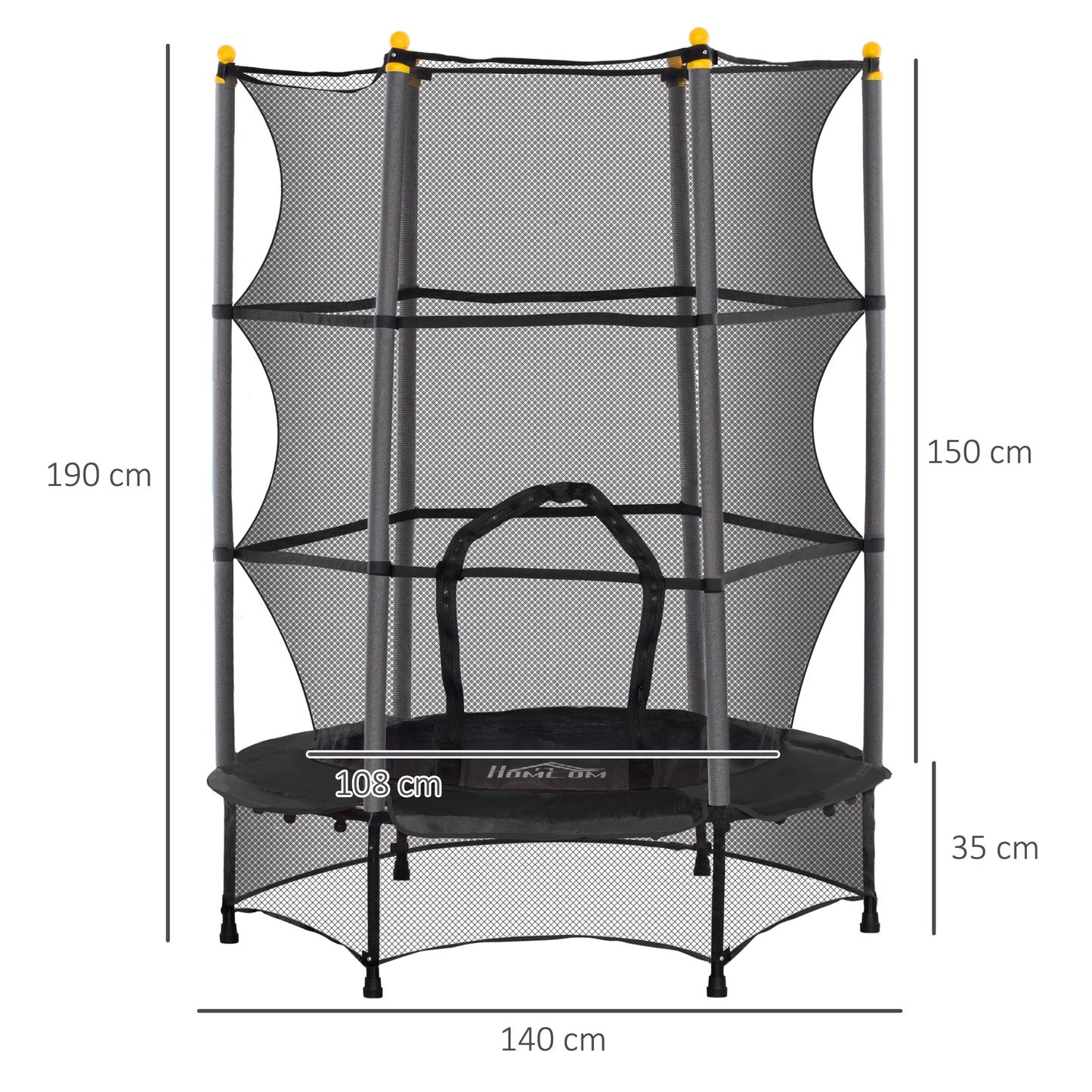 4.6FT/75" Kids Trampoline with Safety Enclosure, Indoor Outdoor - Black