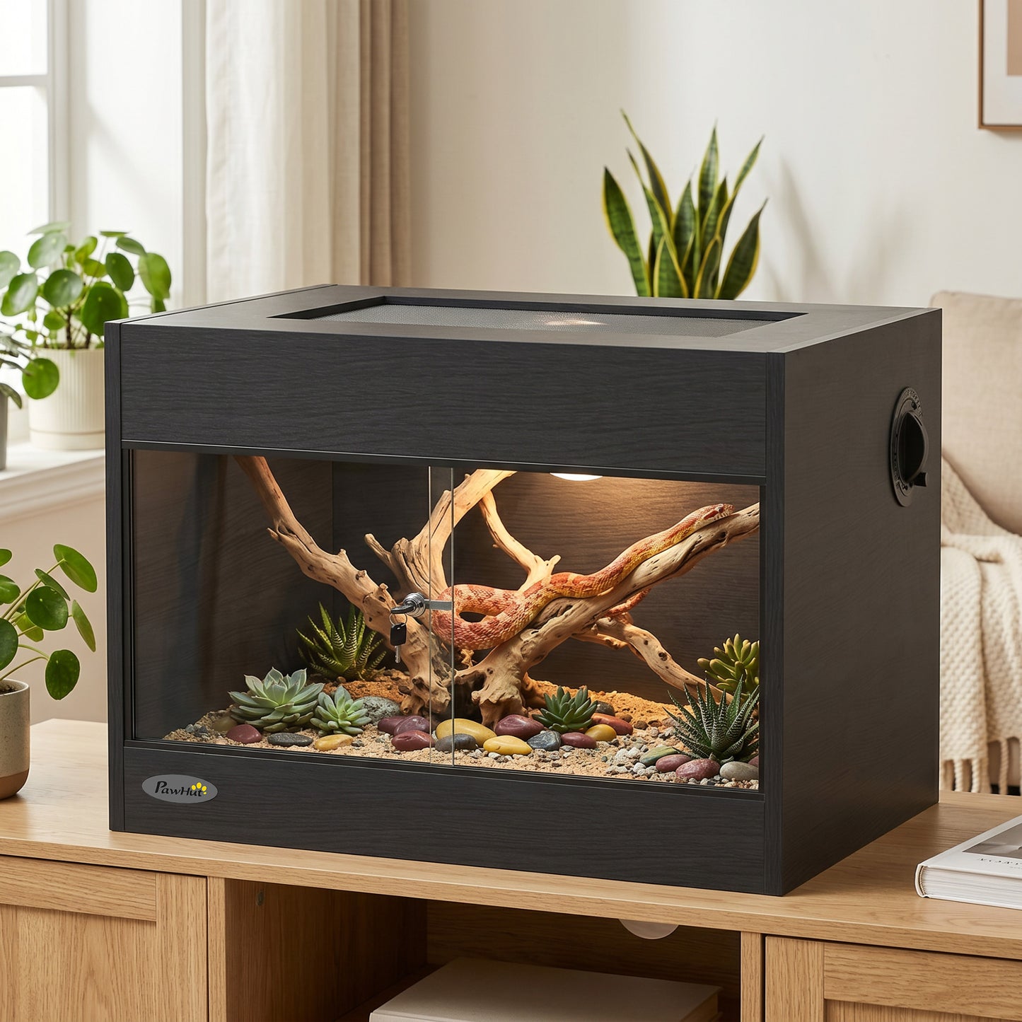 Reptile Vivarium with Sliding Glass Doors and Top Ventilation, Black