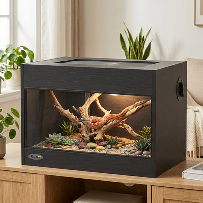 Reptile Vivarium with Sliding Glass Doors and Top Ventilation, Black