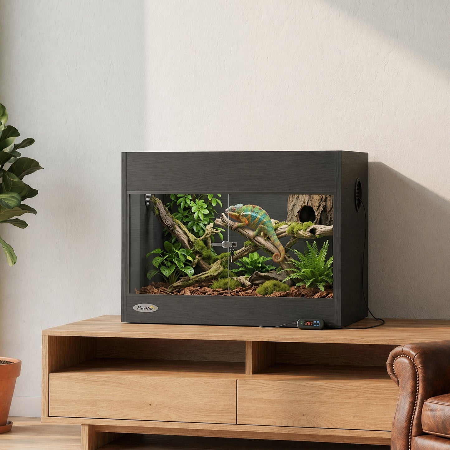 Reptile Vivarium with Sliding Glass Doors and Top Ventilation, Black