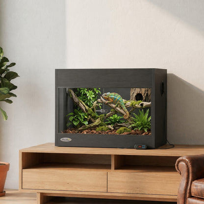 Reptile Vivarium with Sliding Glass Doors and Top Ventilation, Black