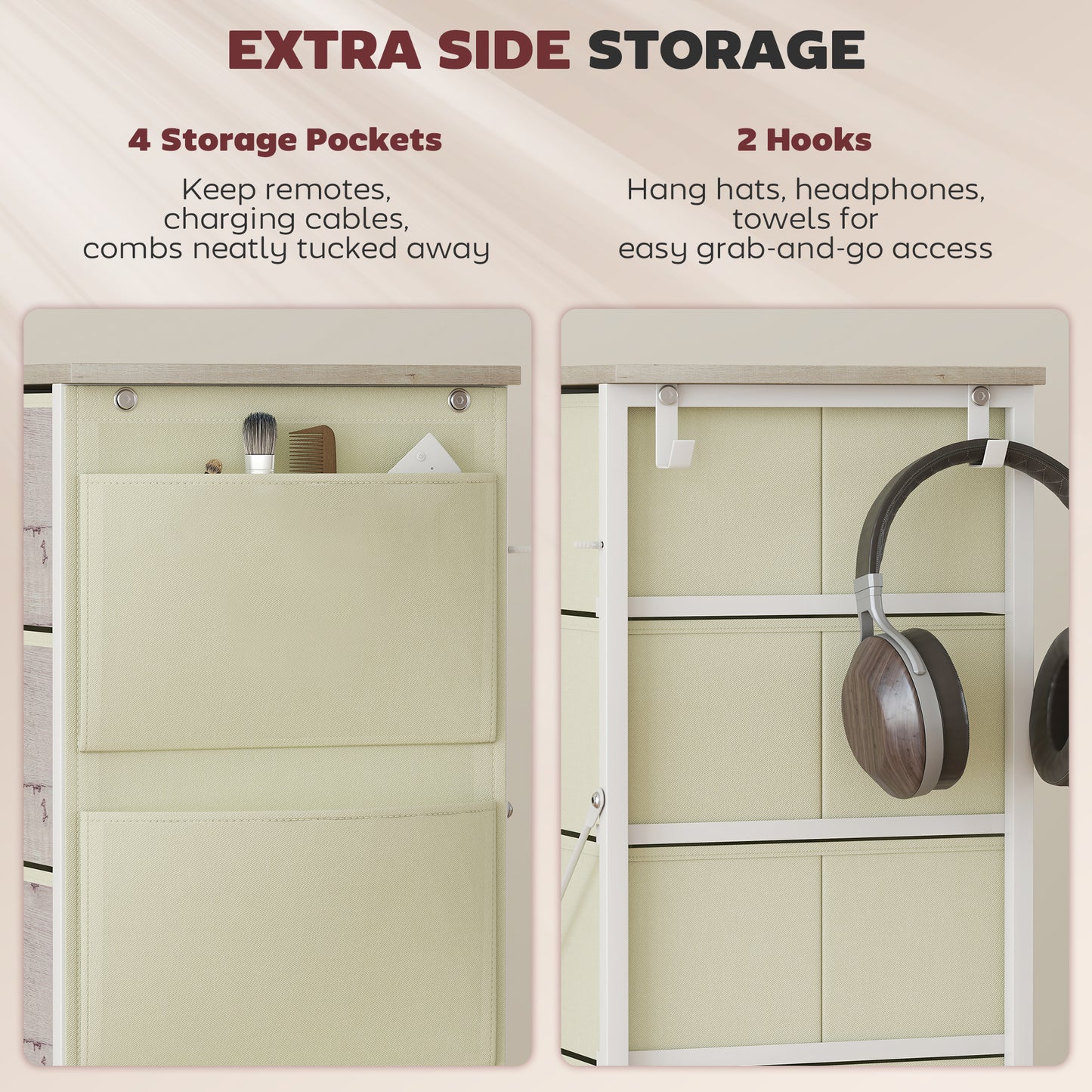 Fabric Chest of Drawers, 5 Drawer Dresser for Bedroom, Natural Wood