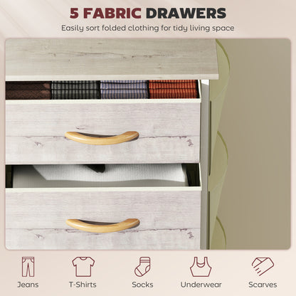 Fabric Chest of Drawers, 5 Drawer Dresser for Bedroom, Natural Wood