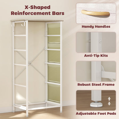 Fabric Chest of Drawers, 5 Drawer Dresser for Bedroom, Natural Wood