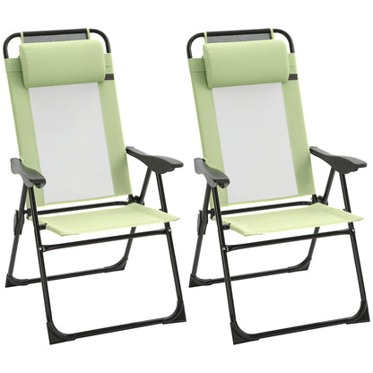Garden Chairs Set of 2 Folding Camping Chair Recliners, Green