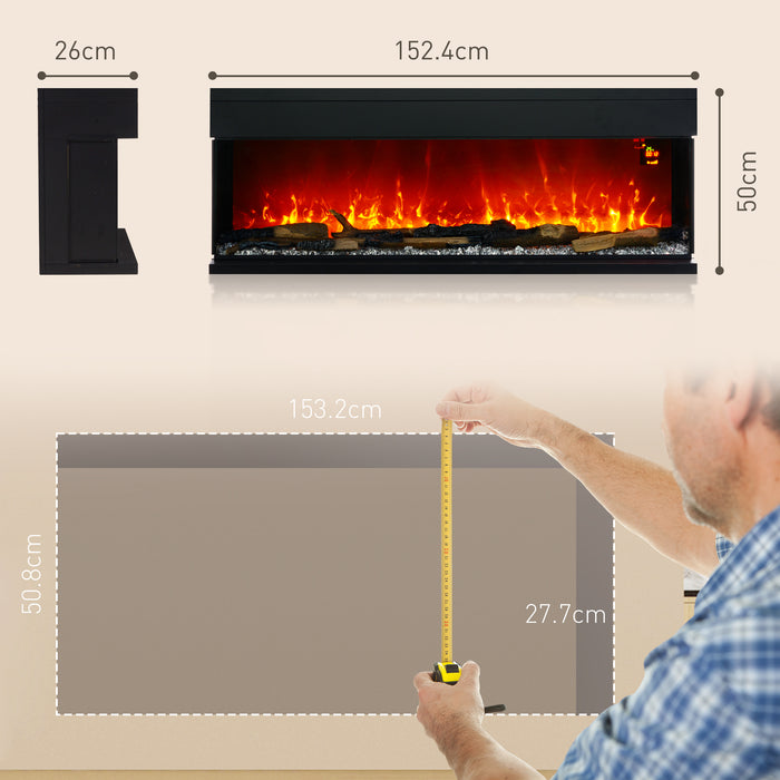 152.4cm Electric Fireplace Recessed, Insert, Wall Mount, Freestanding