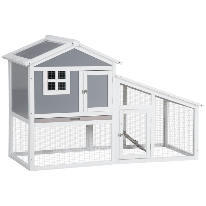 Wooden Rabbit Hutch, 2 Tier Guinea Pig Cage, Bunny Run, Small Animal House for Indoor Outdoor with SunPanel Roof Slide-out Tray, Grey