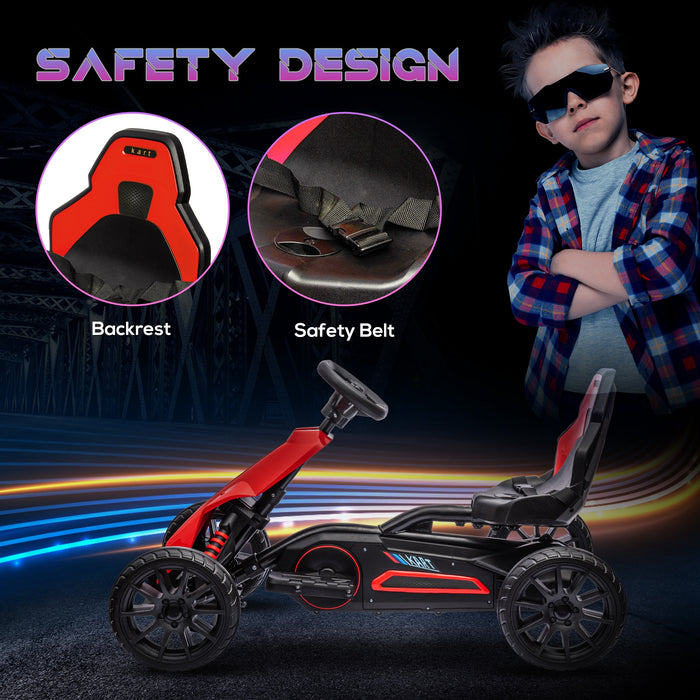 12V Electric Go Kart for Kids, Ride-On Racing Go Kart w/ Forward Reversing, Rechargeable Battery, 2 Speeds, for Kids Aged 3-8, Red