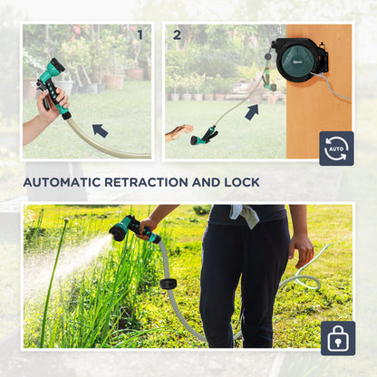 Retractable Hose Reel Wall Mounted with Lock, Green