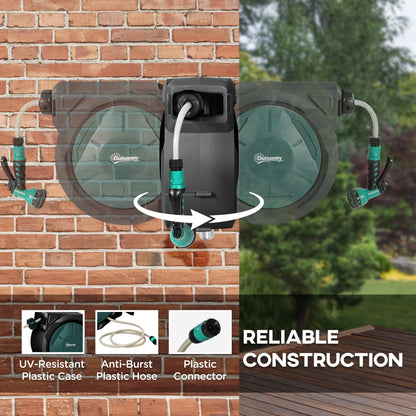 Retractable Hose Reel Wall Mounted with Lock, Green