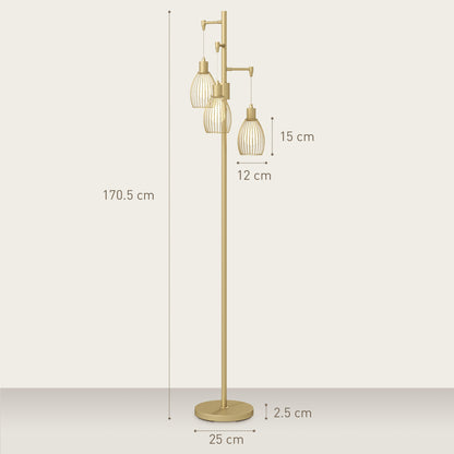 Industrial 3-Light Floor Lamp Dimmable Standing Lamp, Gold