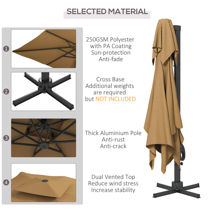 Garden Parasol, 3(m) Cantilever Parasol with Hydraulic Mechanism, Dual Vented Top, 8 Ribs, Cross Base, Khaki