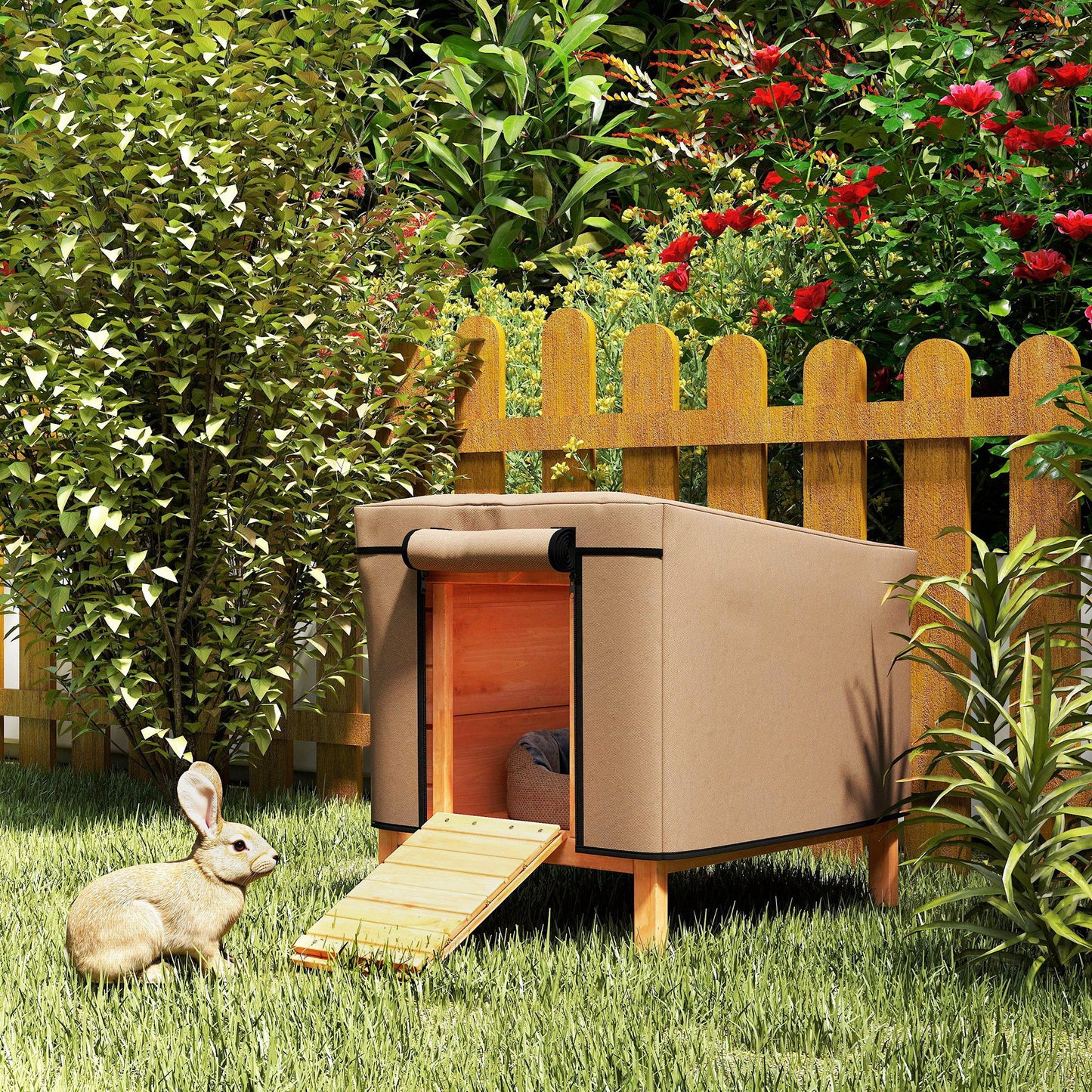 Rabbit Hutch Outdoor with Steel Run Removable Plastic Tray Natural