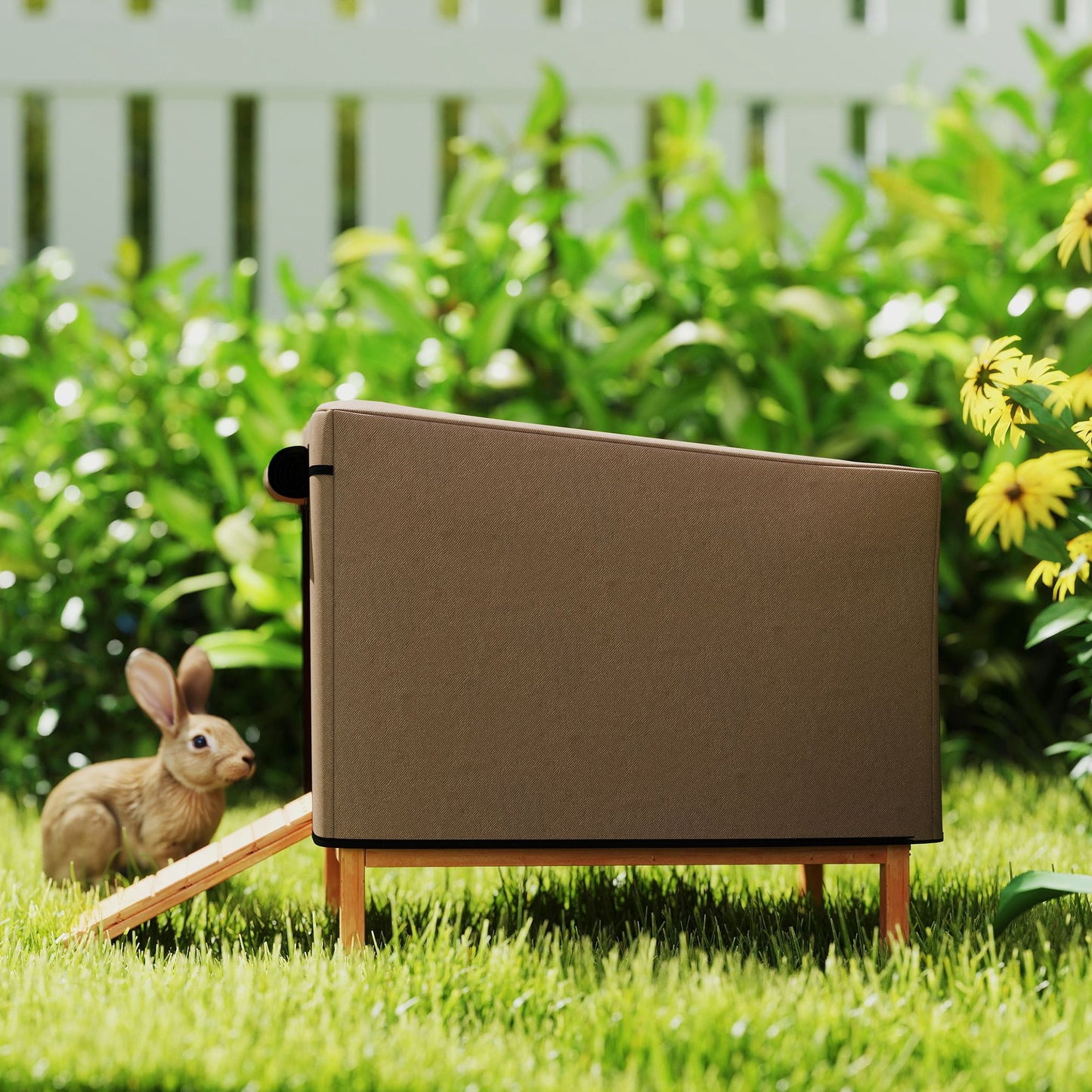 Rabbit Hutch Outdoor with Steel Run Removable Plastic Tray Natural