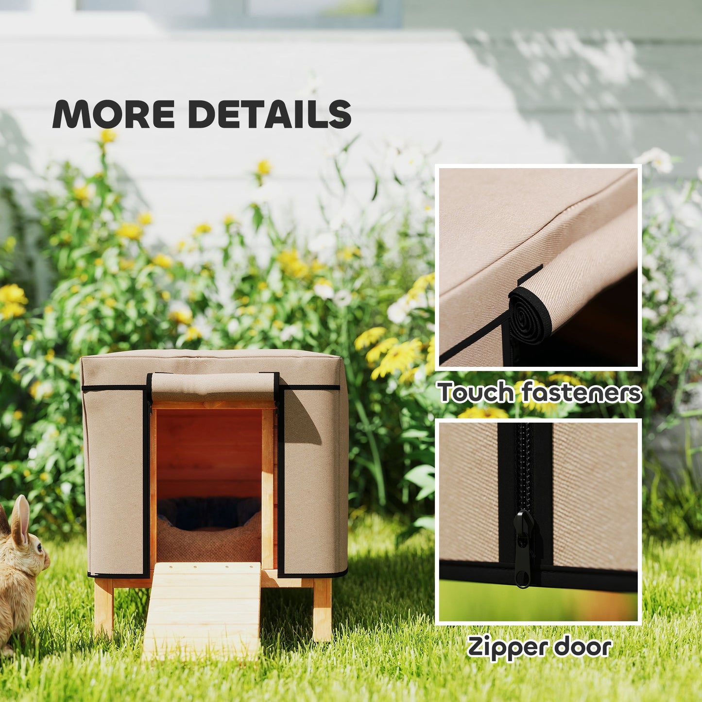 Rabbit Hutch Outdoor with Steel Run Removable Plastic Tray Natural