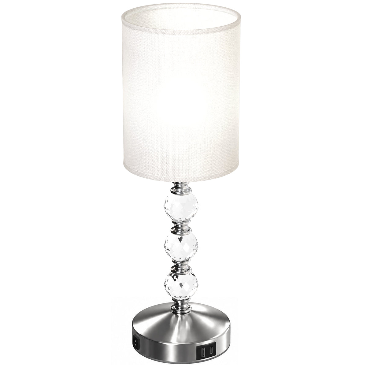 Crystal-Effect Bedside Lamp with USB-A and USB-C (Bulb Not Included) - Silver & White
