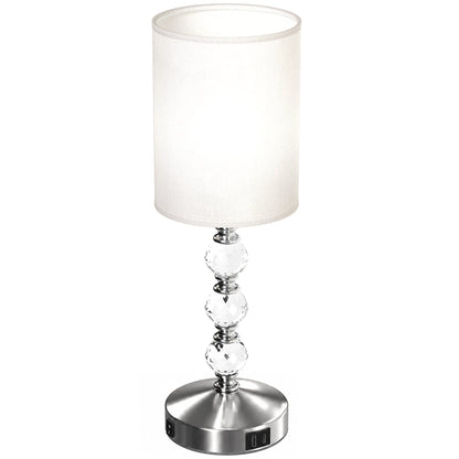 Crystal-Effect Bedside Lamp with USB-A and USB-C (Bulb Not Included) - Silver & White