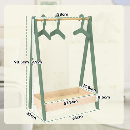 Kids Clothes Rail with Hangers, Base Shelf for Girls, Boys, Green