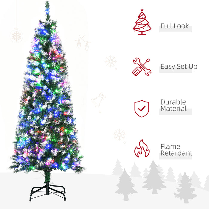 5' Tall Prelit Pencil Slim Artificial Christmas Tree with Realistic Branches, 250 Colourful LED Lights and 408 Tips, Xmas Decoration, Green