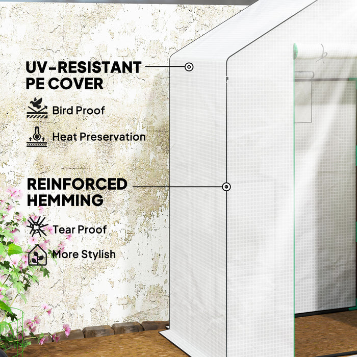 Walk-in Greenhouse with 4 Shelves, Outdoor Small Greenhouse, White