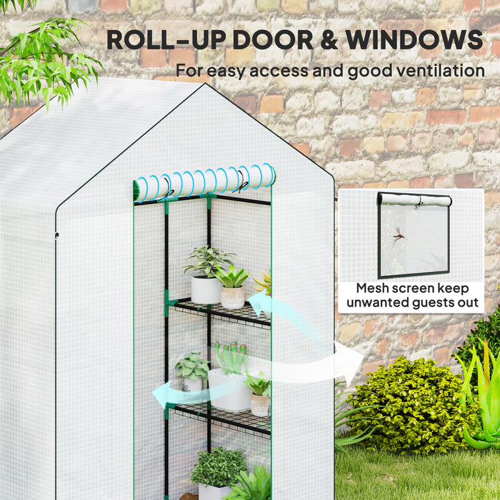 Walk-in Greenhouse with 4 Shelves, Outdoor Small Greenhouse, White