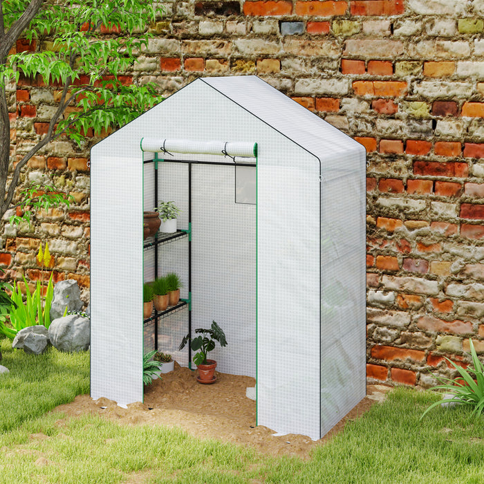 Walk-in Greenhouse with 4 Shelves, Outdoor Small Greenhouse, White