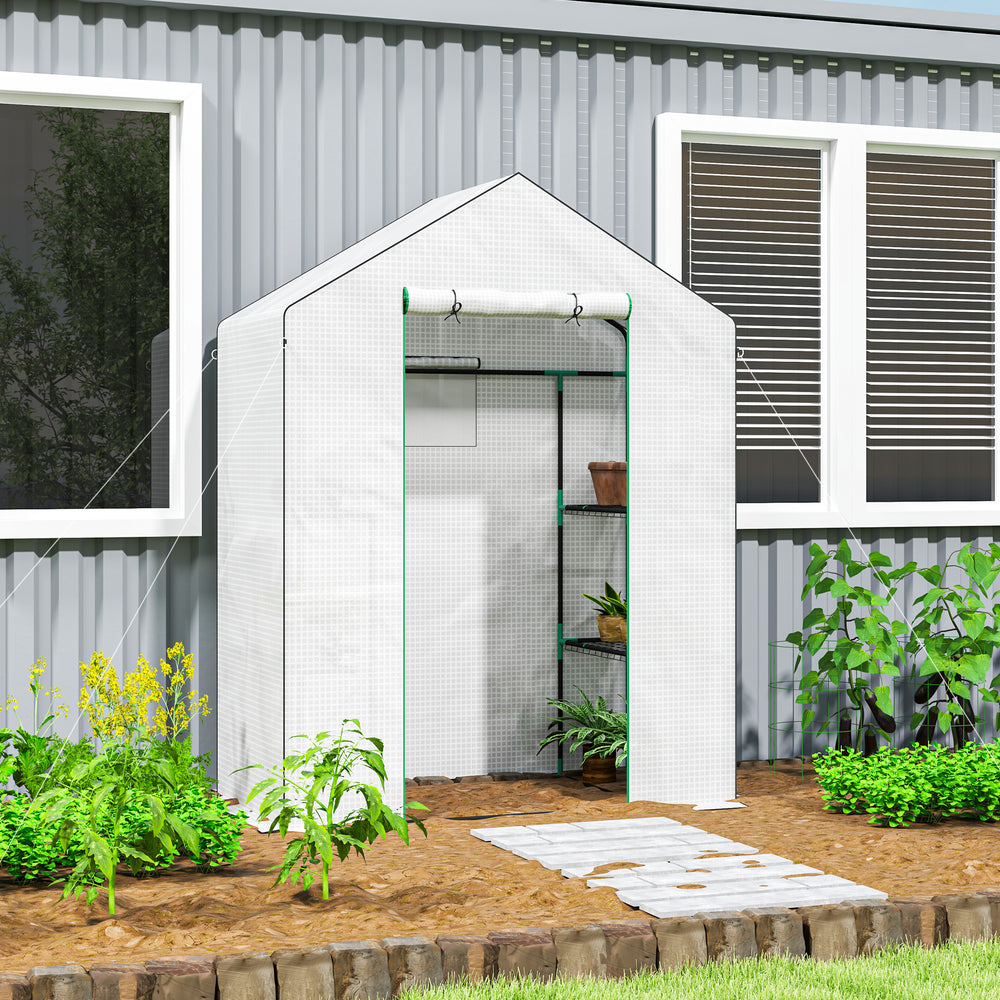 Walk-in Greenhouse with 4 Shelves, Outdoor Small Greenhouse, White